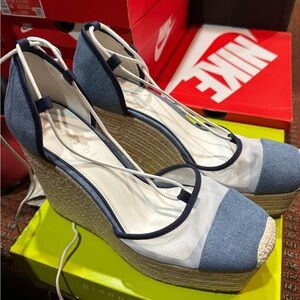 Gianni Bini Blue and White Espadrille Wedges